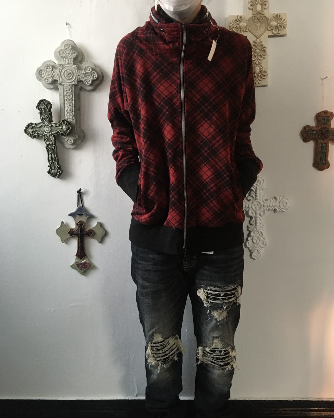 Check pattern high neck zip up 상품이미지1