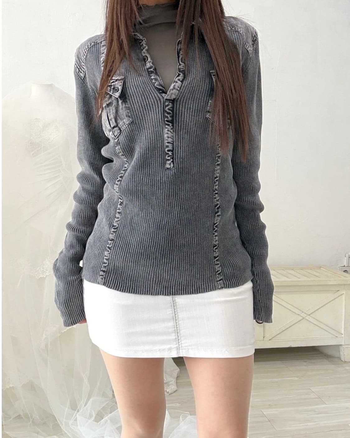 White washed detail mini skirt  상품이미지5