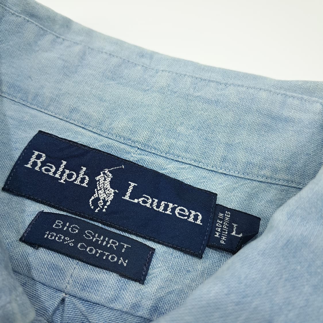 CL630 L 폴로 90s 코튼 빅셔츠 라인 샴브레이 셔츠 남방 상품이미지3