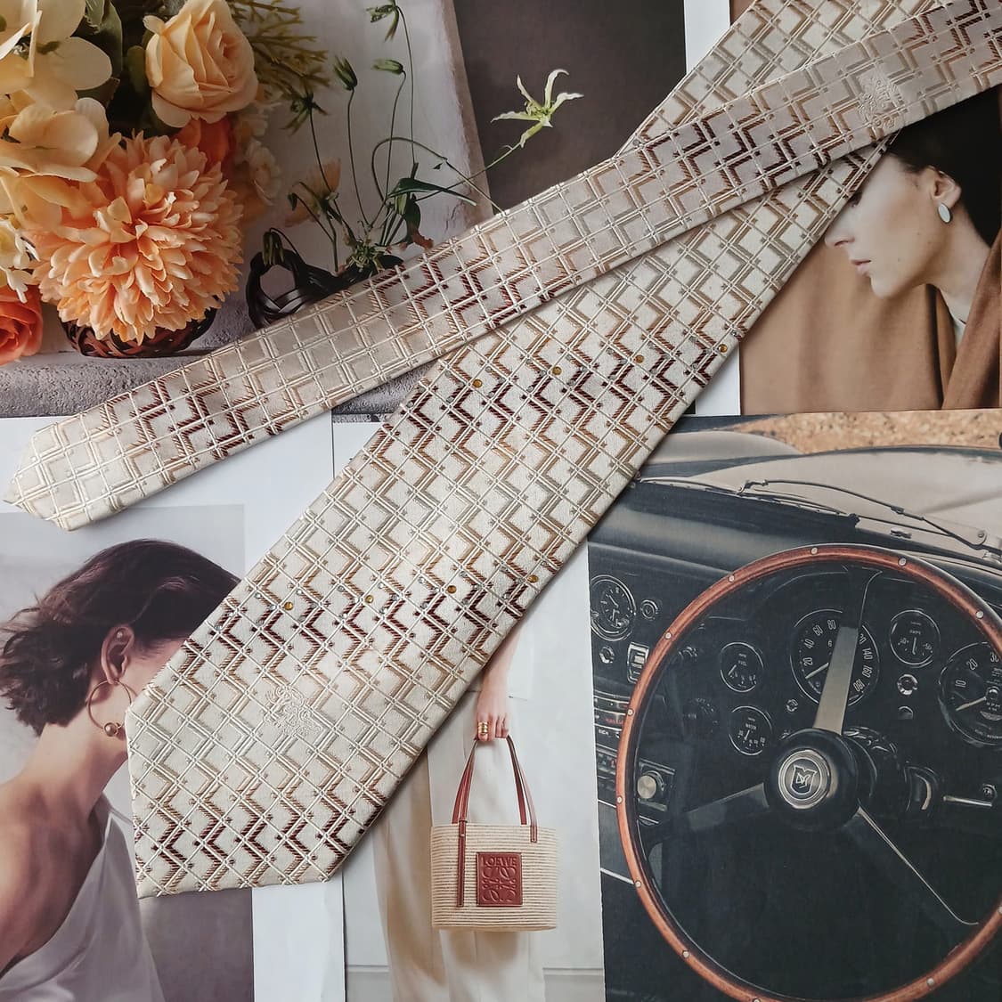 니나리치 실크 브라운 기하 패턴 넥타이 9.1cm A등급 A19877 상품이미지4