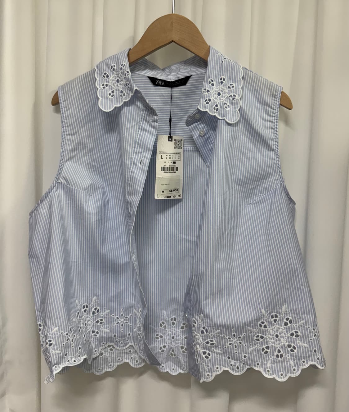 [새상품] Zara 자라 펀칭 레이스 슬리브리스 셔츠 L 상품이미지2