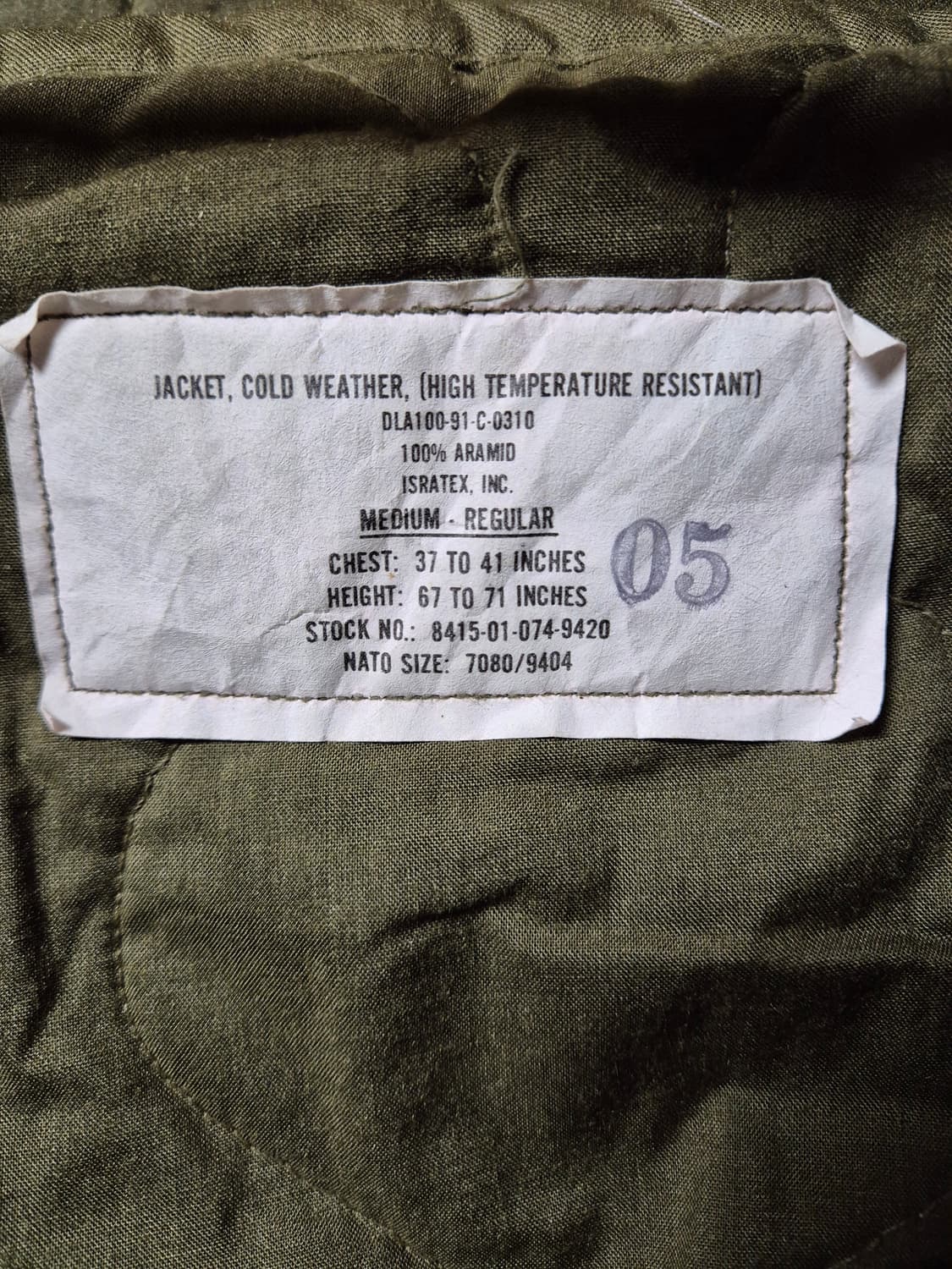 미군 오리지널 아라미드원단 cvc 탱커자켓 M/R 사이즈 상품이미지3