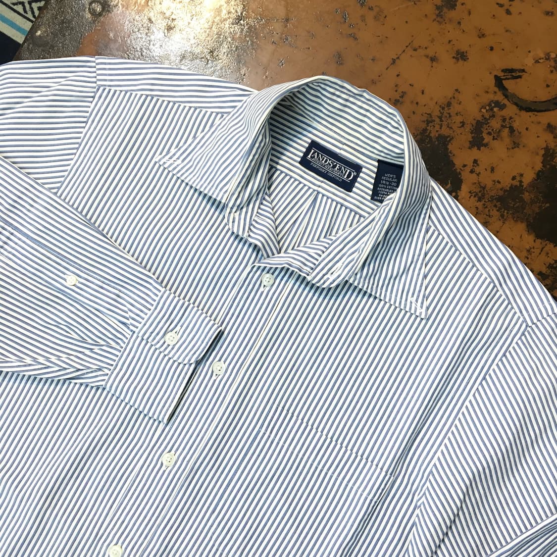 VTG 빈티지 블루 더블 스트라이프 드레스셔츠 여성 프리사이즈 상품이미지3