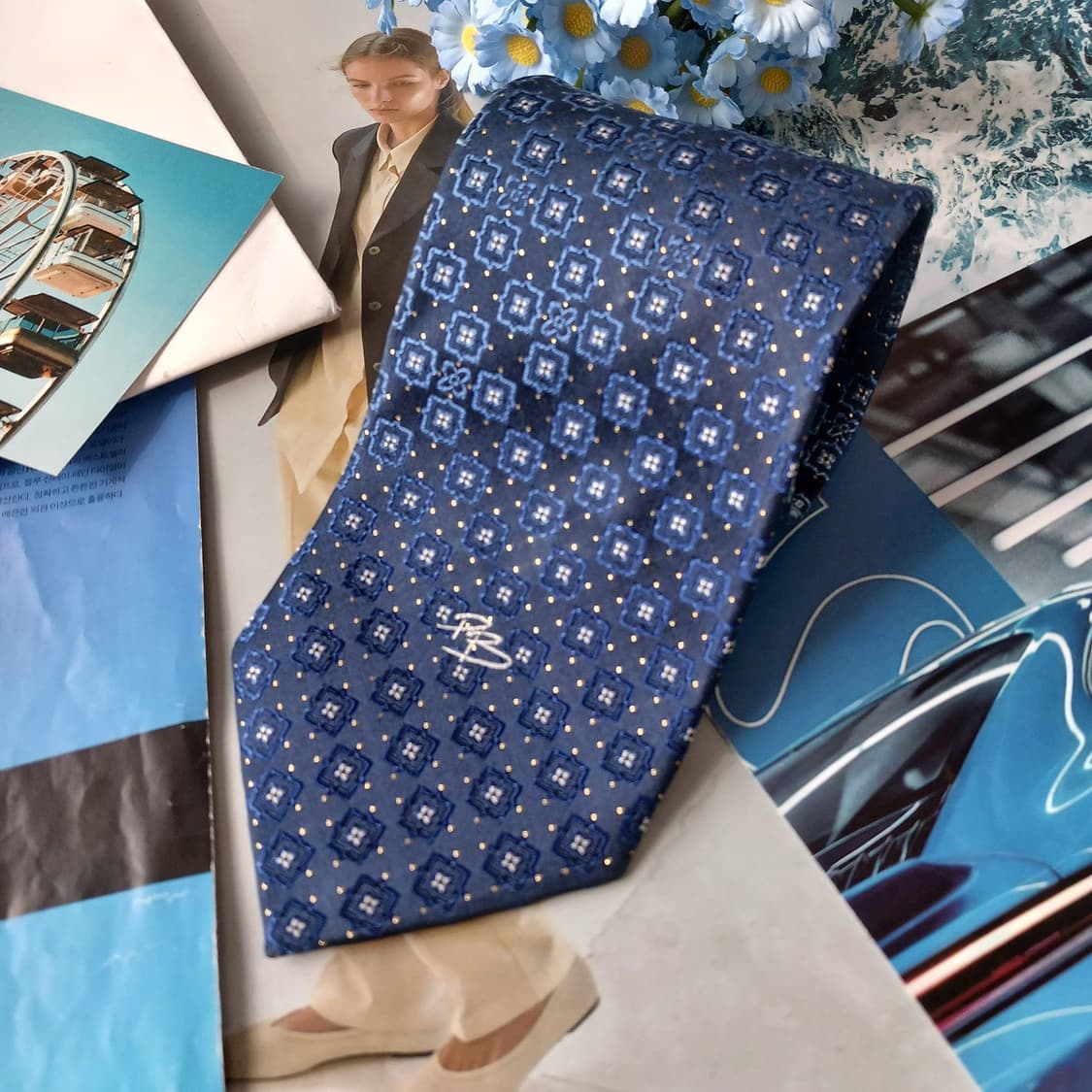 피에르 발망 실크 자카드 패턴 넥타이 9.1cm A+등급 A19787 상품이미지3
