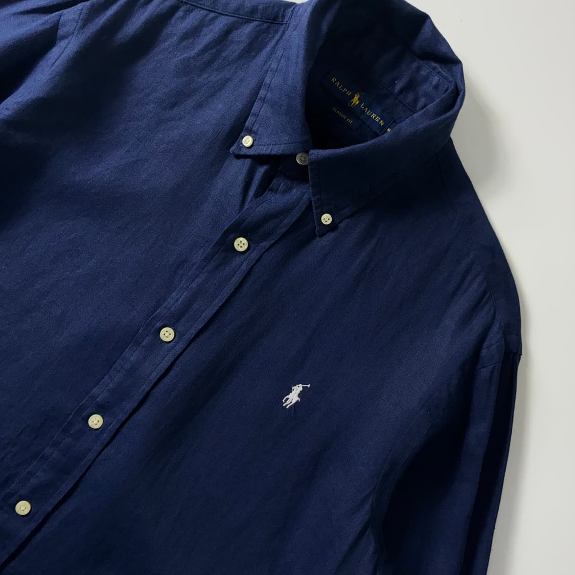 Polo  폴로 랄프로렌 자수 린넨 네이비 화이트포니 셔츠  상품이미지3