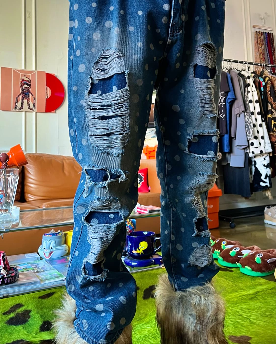JPN Vintage Dot Pattern Wide Denim Pants 상품이미지2