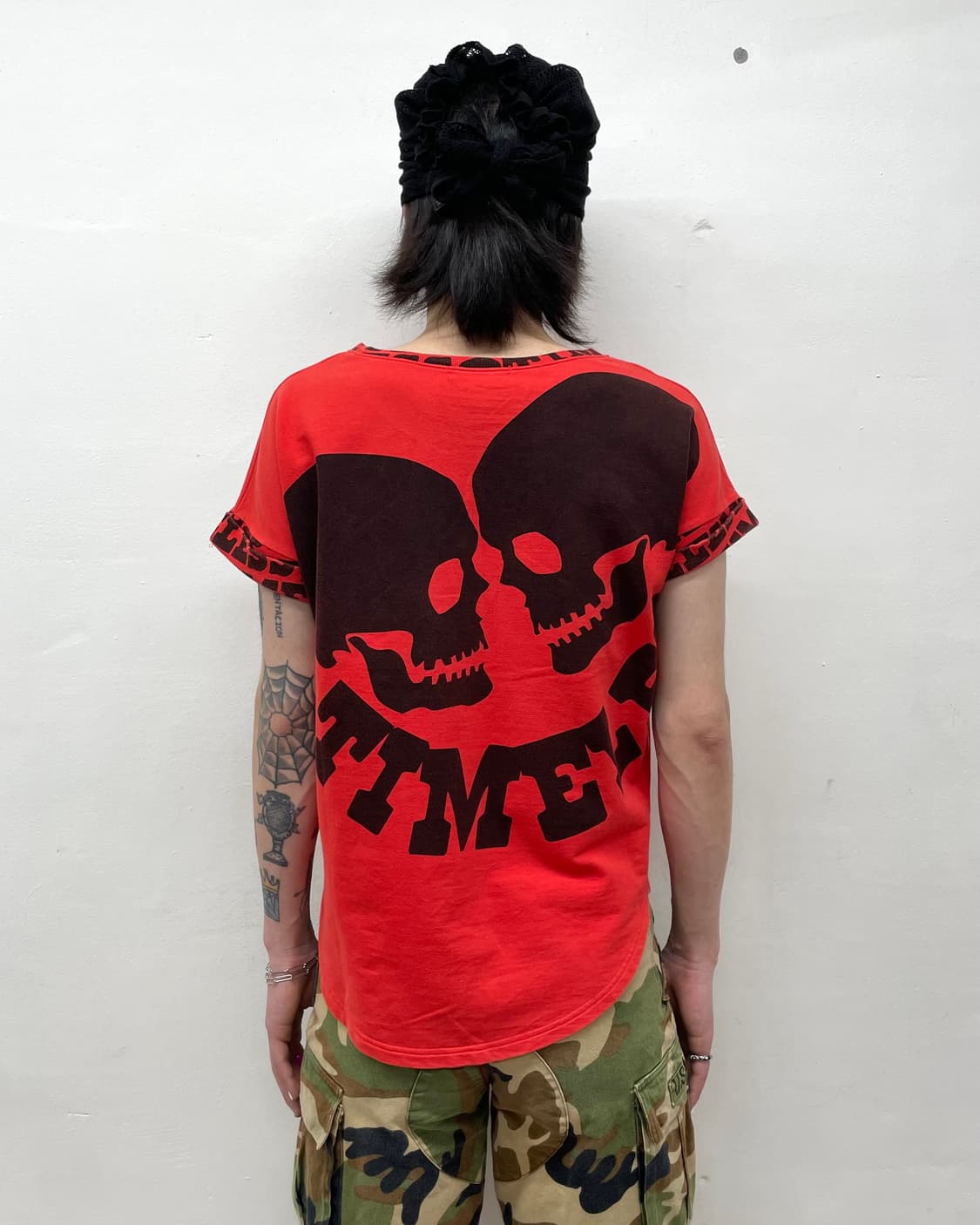  Two skull lettering red T-shirt 상품이미지3