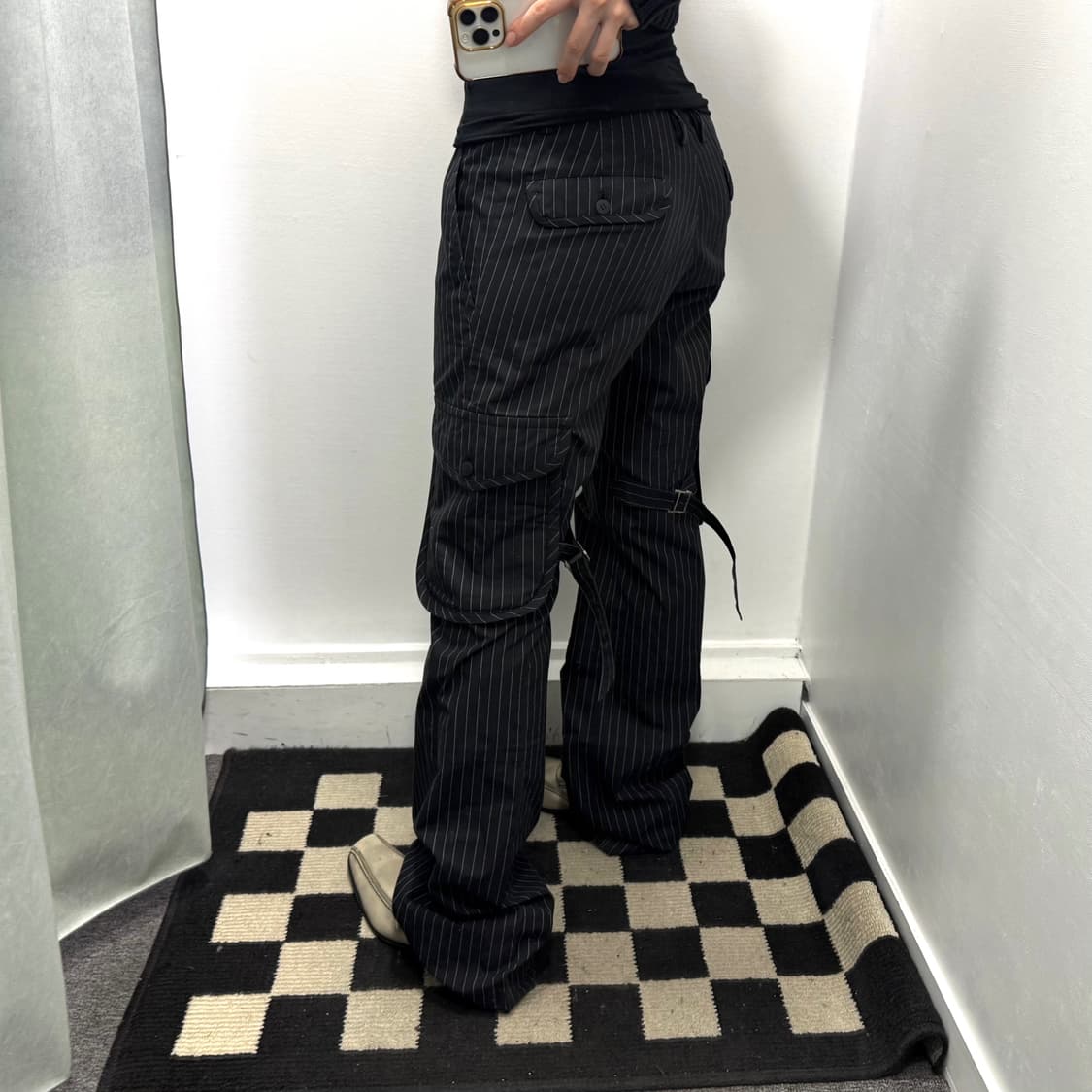 아담엣로페 블랙 스트라이프 카고팬츠 상품이미지1