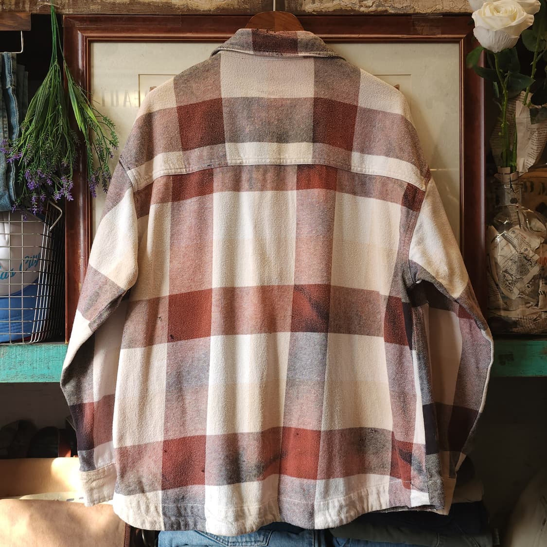 90s 빈티지 체크셔츠 헤비 플란넬 워크셔츠 썬페이딩 셔츠 투포켓 M 상품이미지2