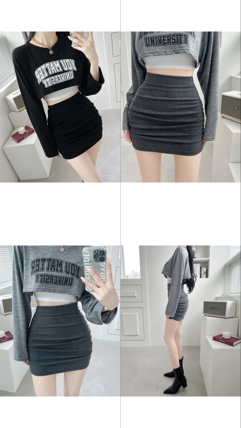 요나 셔링 미니스커트 3개 아이보리,차콜,블랙 상품이미지7