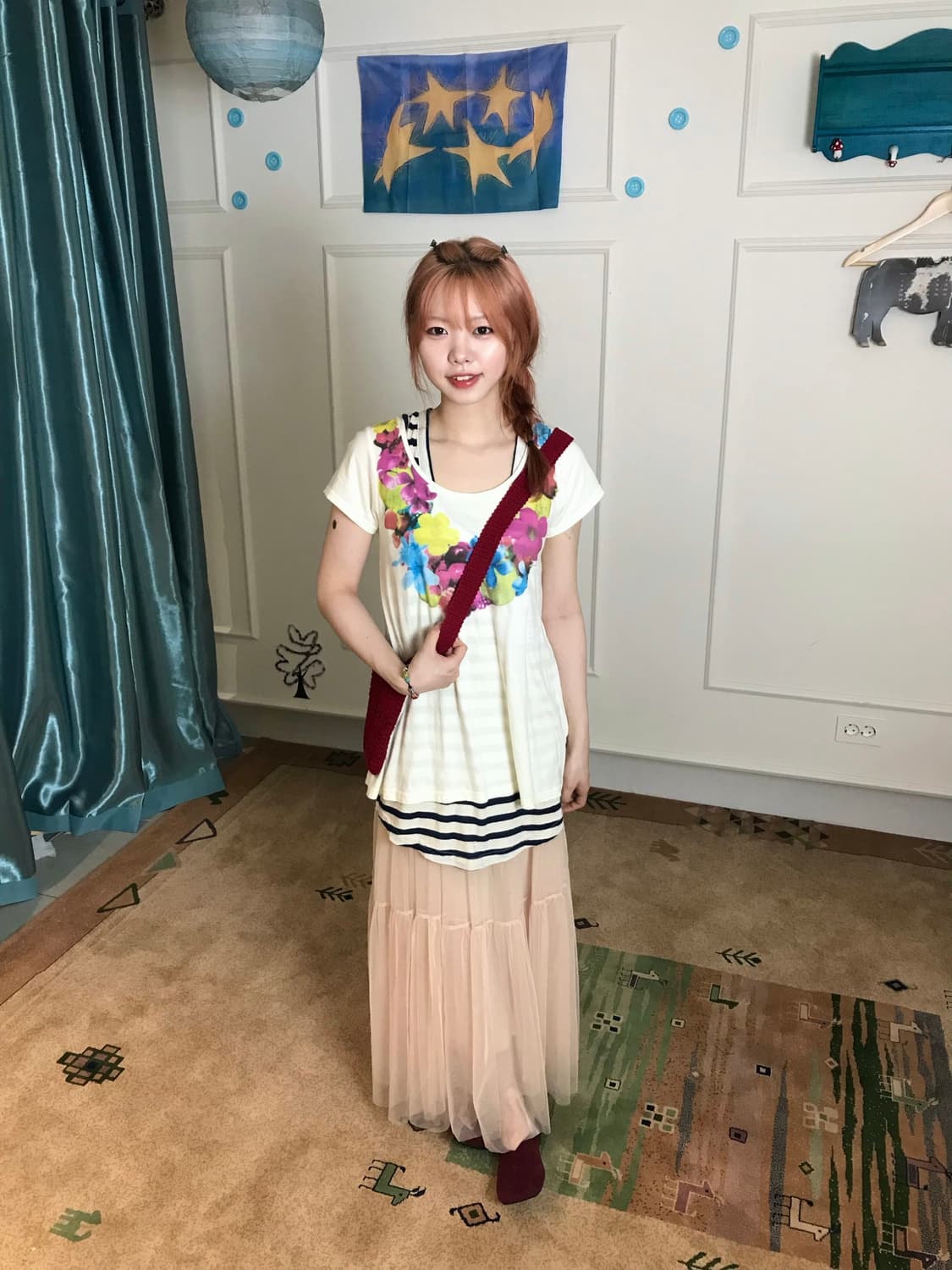 알록 달록 플라워 프린팅과 샤스커트가 어우러진 사랑스러운 레이어드 룩🍇 상품이미지4