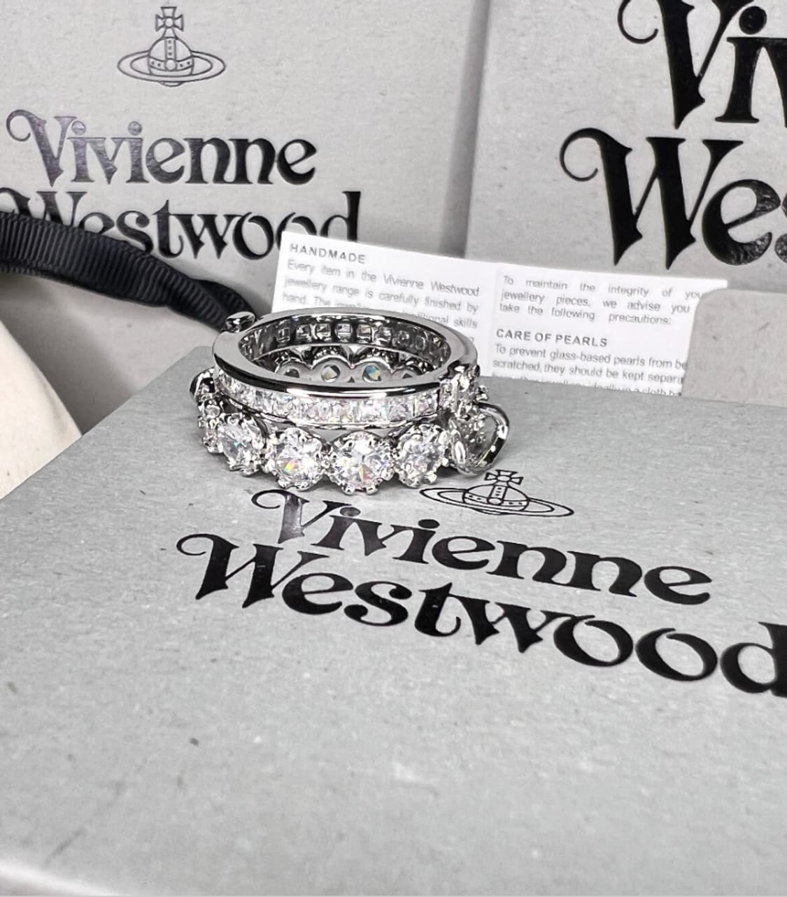 비비안웨스트우드 아카이브 크리스탈 큐빅 orb 2단 레이어링 반지 상품이미지3