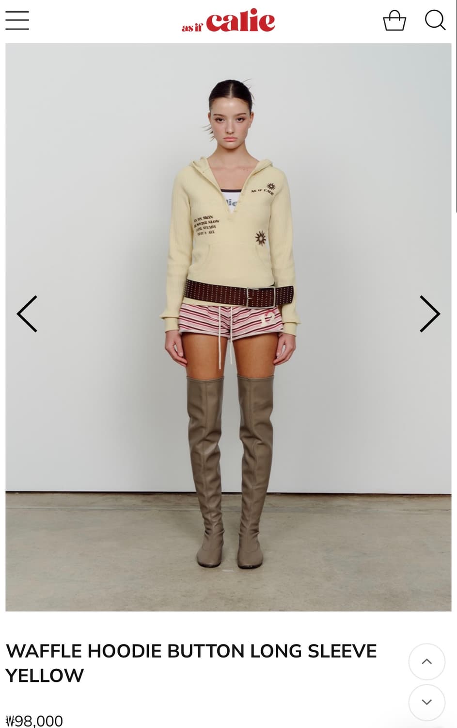 asifcalie 에즈이프캘리 와플 후디 버튼 롱 슬리브 (옐로우) 상품이미지1
