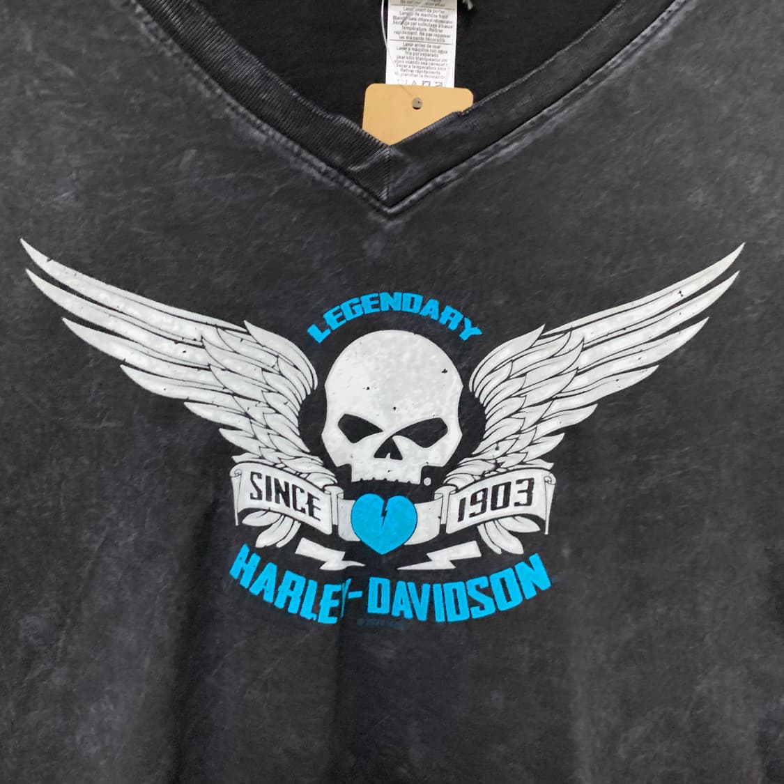 할리데이비슨 빈티지 반팔 티셔츠 스컬 프린팅 워싱 차콜 브이넥 L 상품이미지3