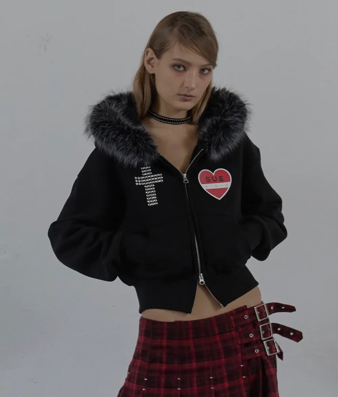 셋업이엑스 FUR TRIMMING HOODED ZIP-UP / BLACK 상품이미지1