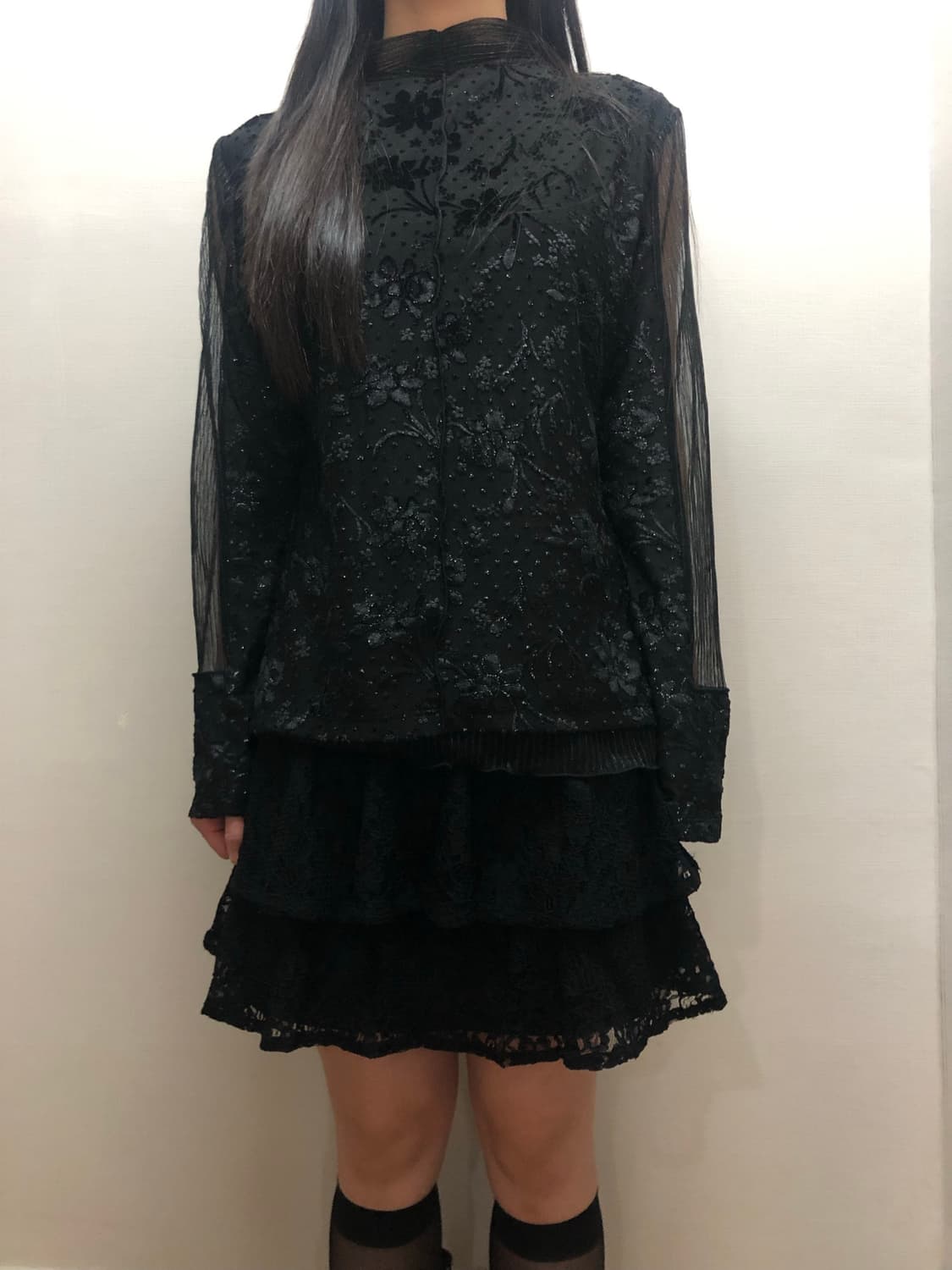 빈티지 블랙 플라워 시스루 탑 상품이미지2