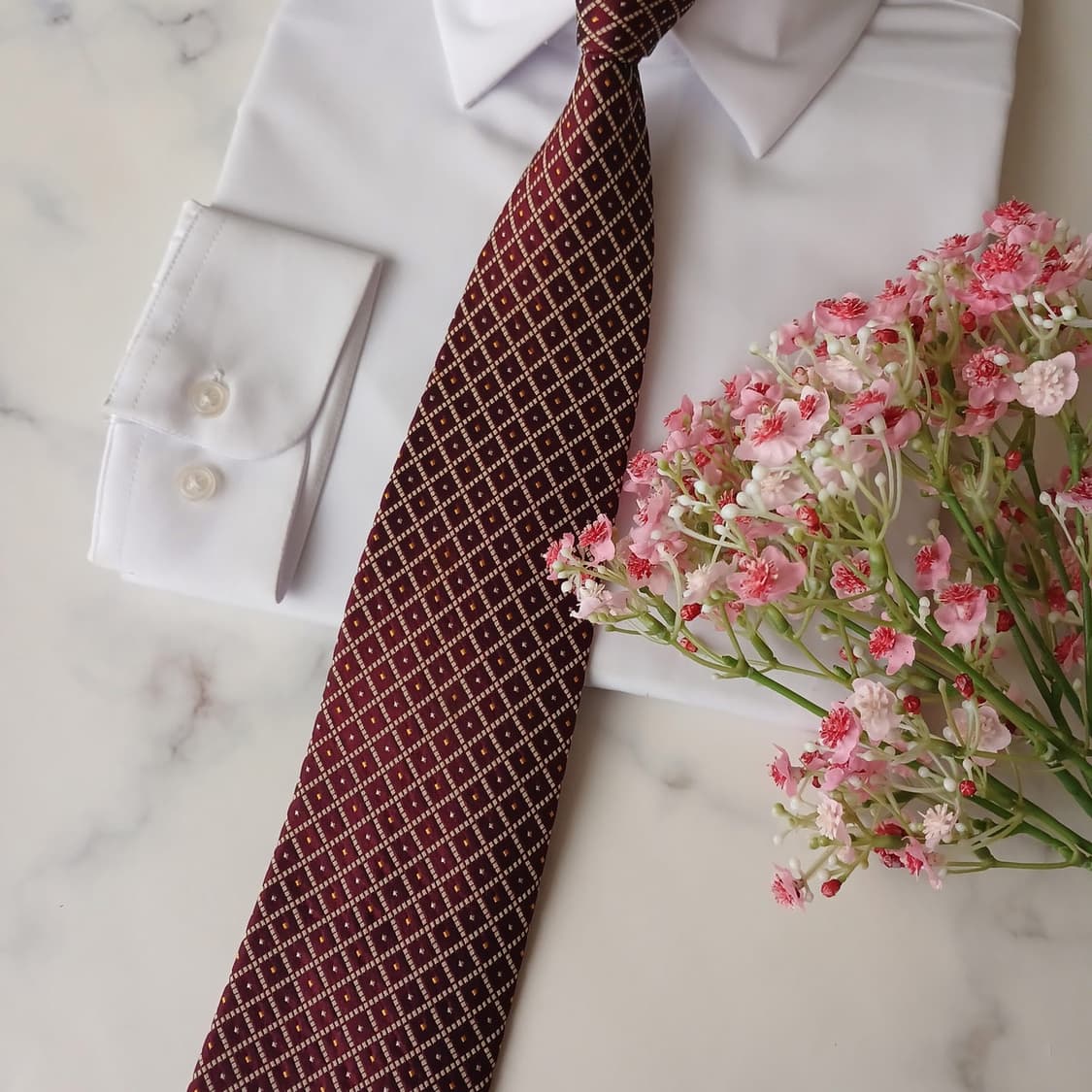 아쿠아스큐텀 실크 와인 기하 패턴 넥타이 9.4cm A등급 A19881
 상품이미지5