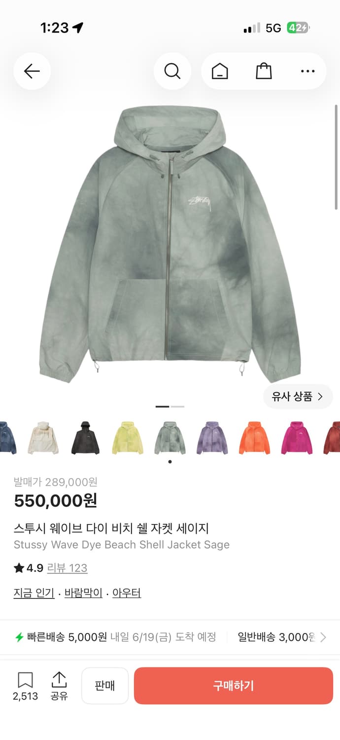 스투시 웨이브 다이 비치 쉘 자켓 세이지 상품이미지1
