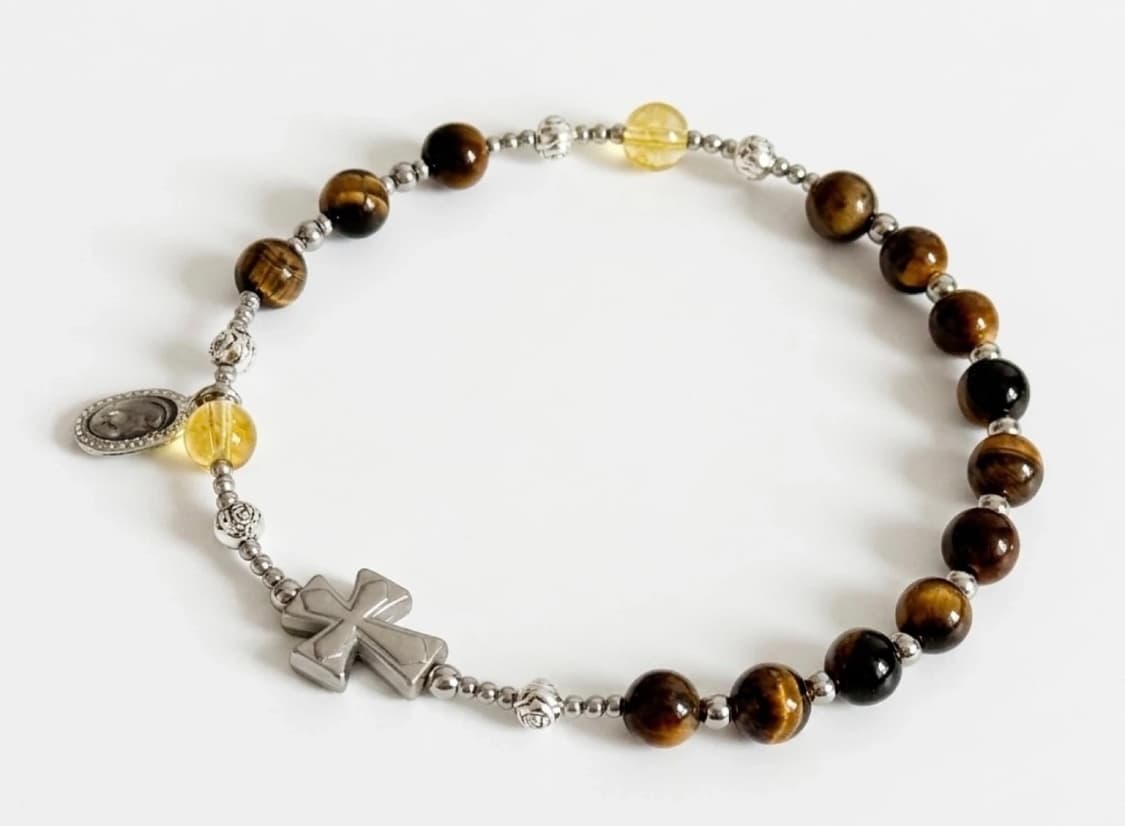 (맞춤) 천연 호안석과 시트린 묵주팔찌 원석팔찌 (남성용) 상품이미지1