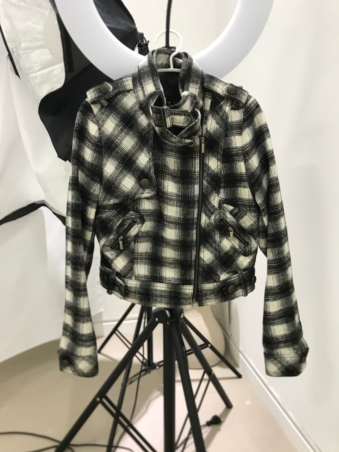 Check belted mini rider wool jacket 상품이미지8