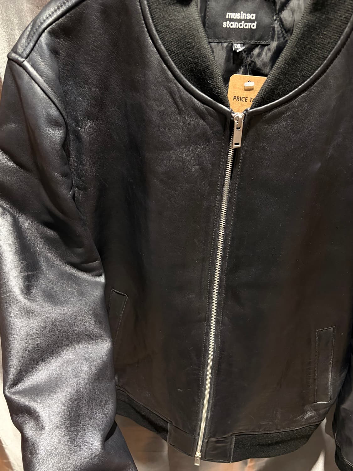 XXL 무신사 스탠다드 램스킨 미니멀 레더 블루종 상품이미지8