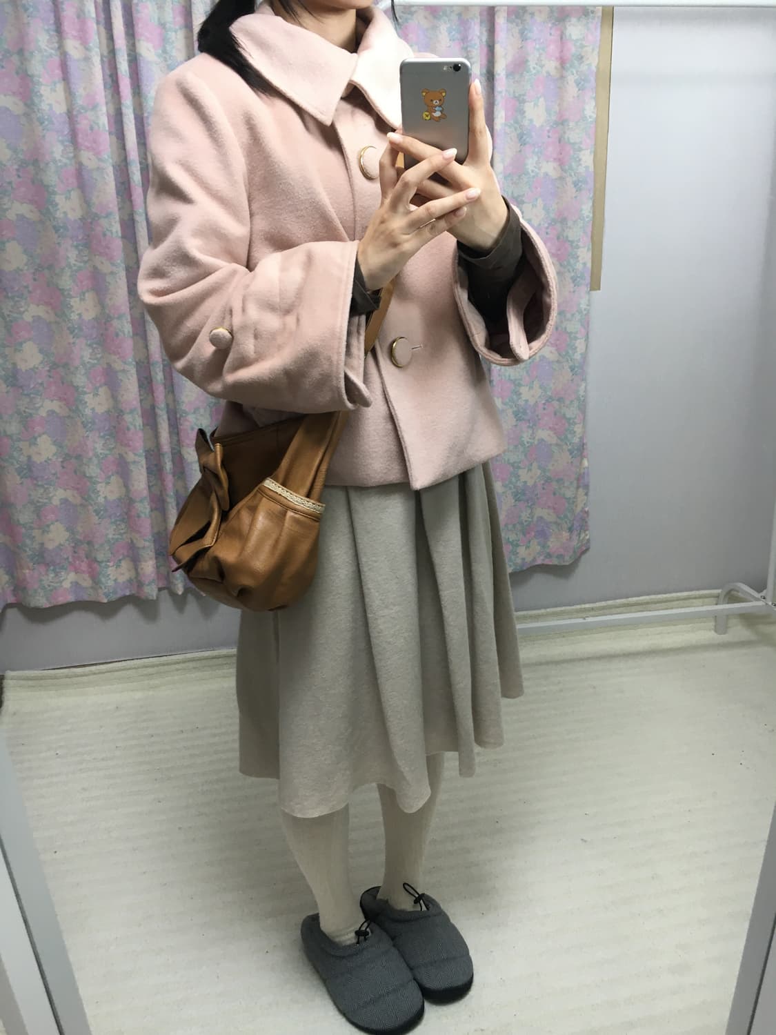 핑크 베이지 숏 코트 상품이미지3