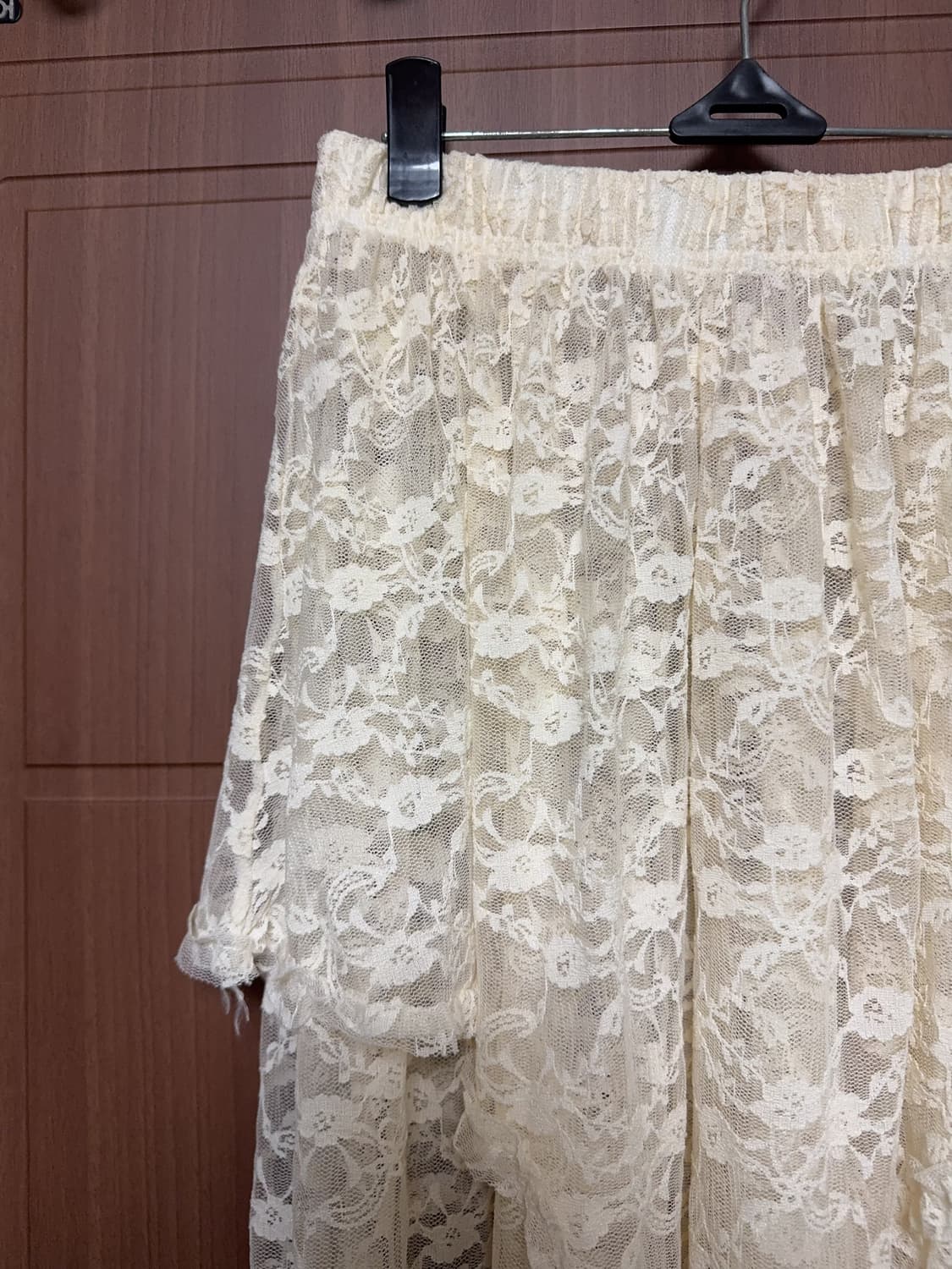 빈티지 모리걸 보헤미안 아이보리 레이스 언발 롱 스커트 상품이미지2