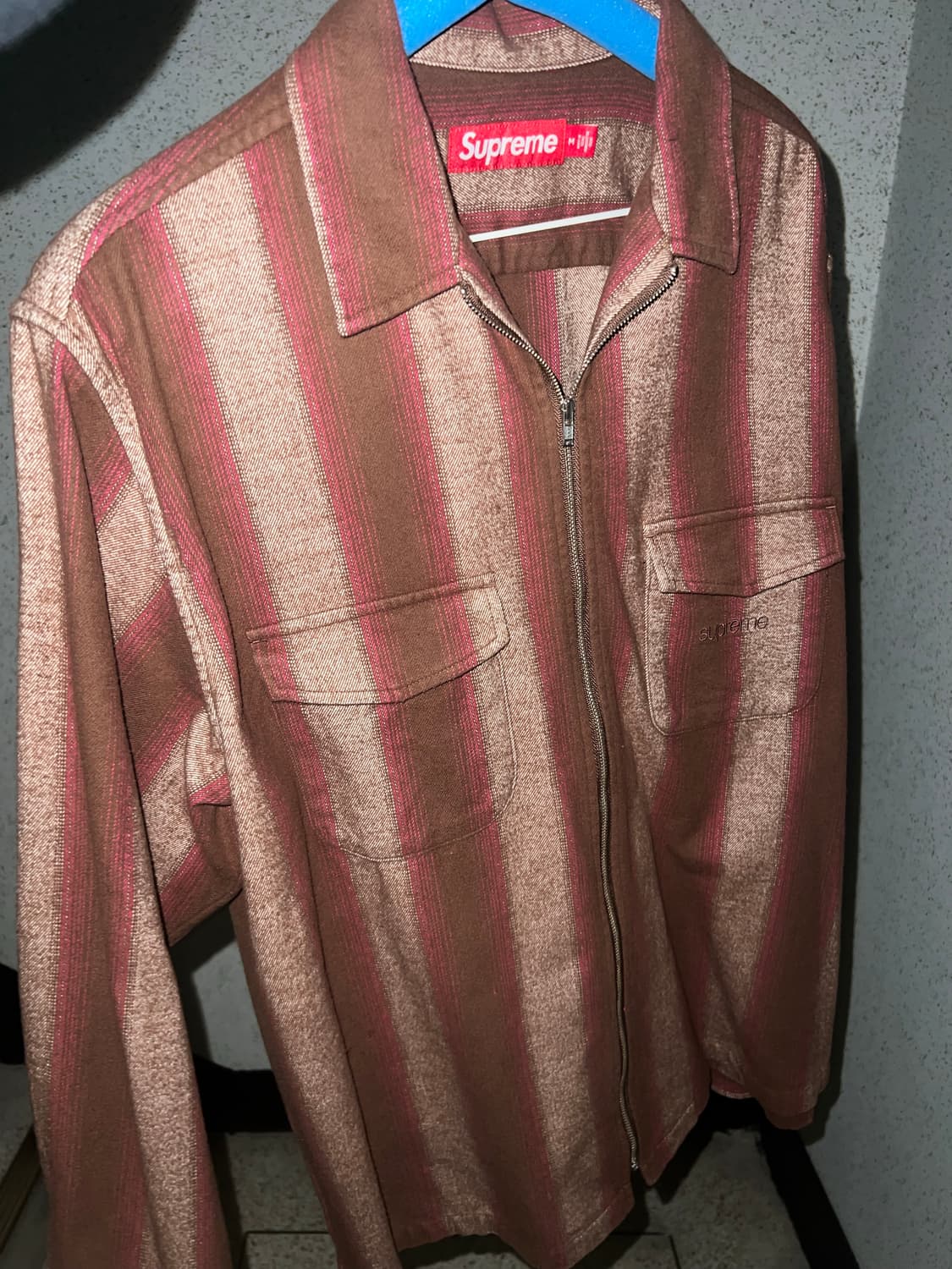 슈프림 23fw 스트라이프 플란넬 집업 셔츠 브라운  상품이미지1