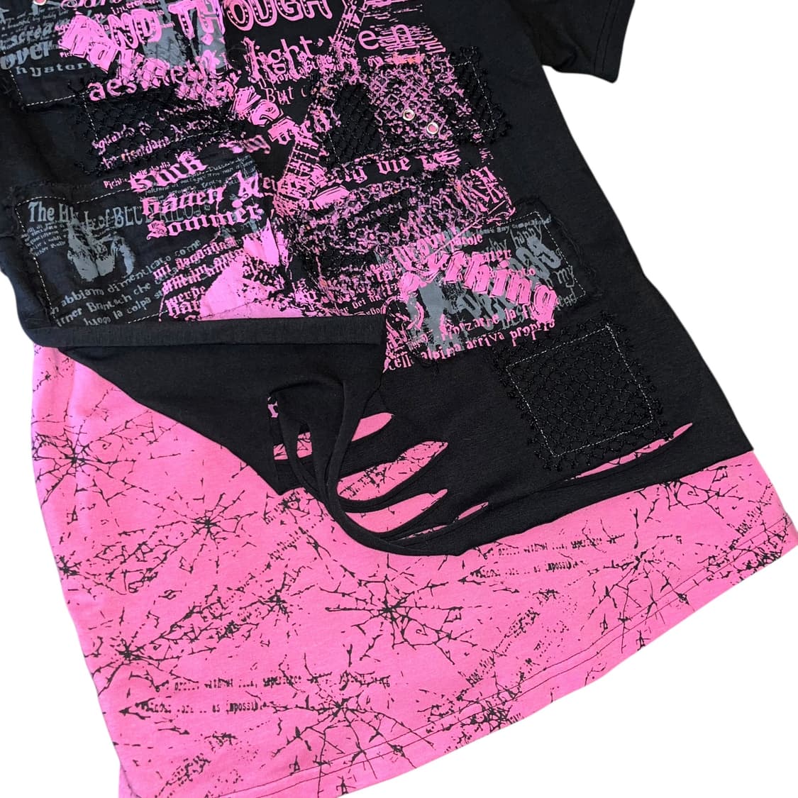 BODY LINE 바디라인 그런지 프린팅 레이어드 반팔 후드티 펑크y2k 상품이미지3