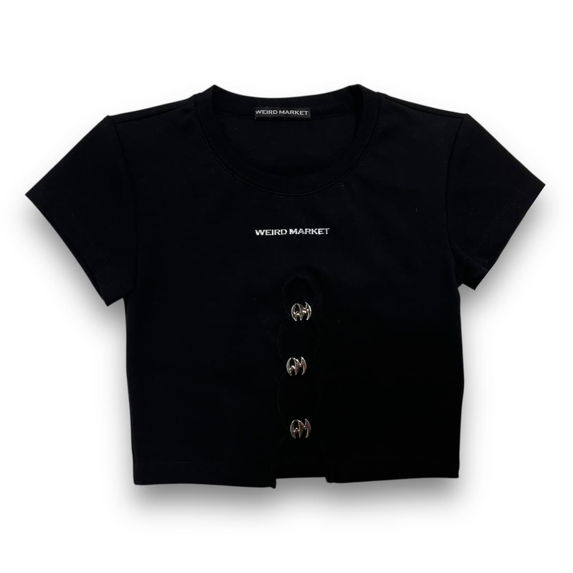위어드 마켓 엠블럼 킨키 다크 슬림 크롭 반팔 티셔츠 상품이미지1