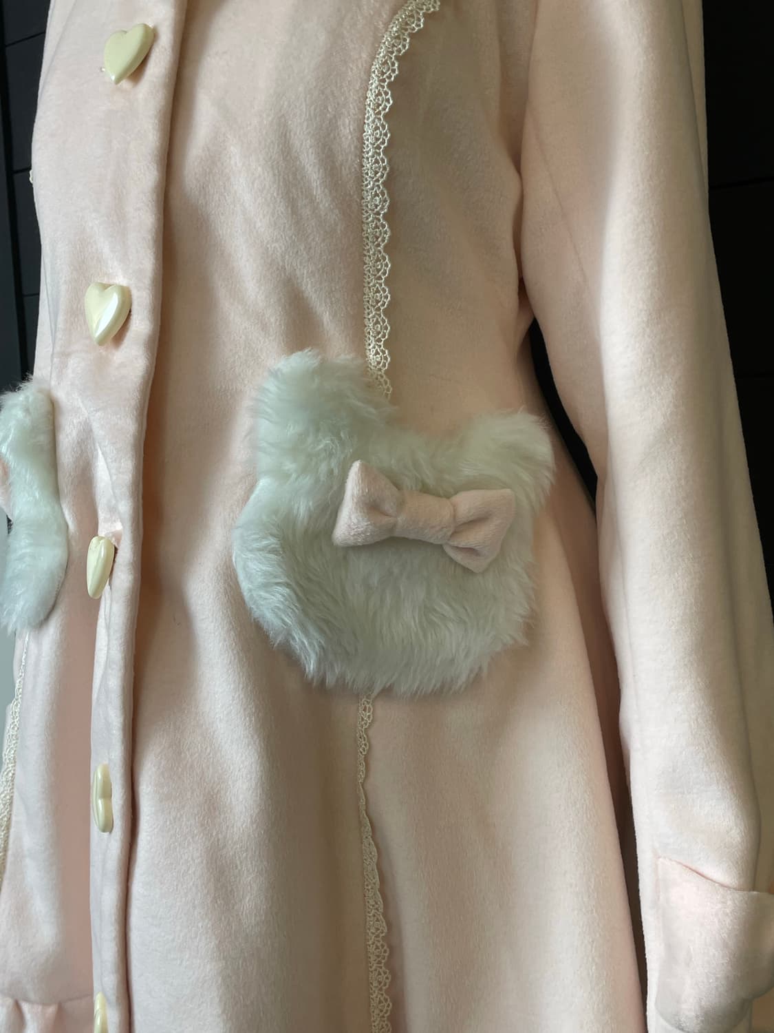 DEARY 디어리 네코미미 고양이귀 퍼 리본 핑크 갸루 코트 상품이미지9