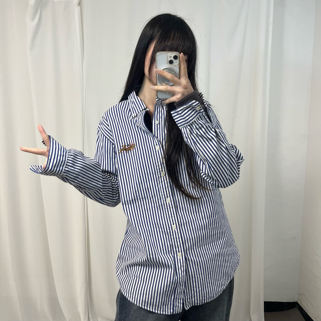 Polo Blue Stripe Triple Pony Shirt 상품이미지2