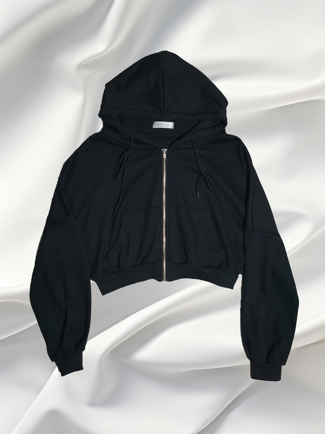 DeJou 블랙 크롭 후드 집업 상품이미지1