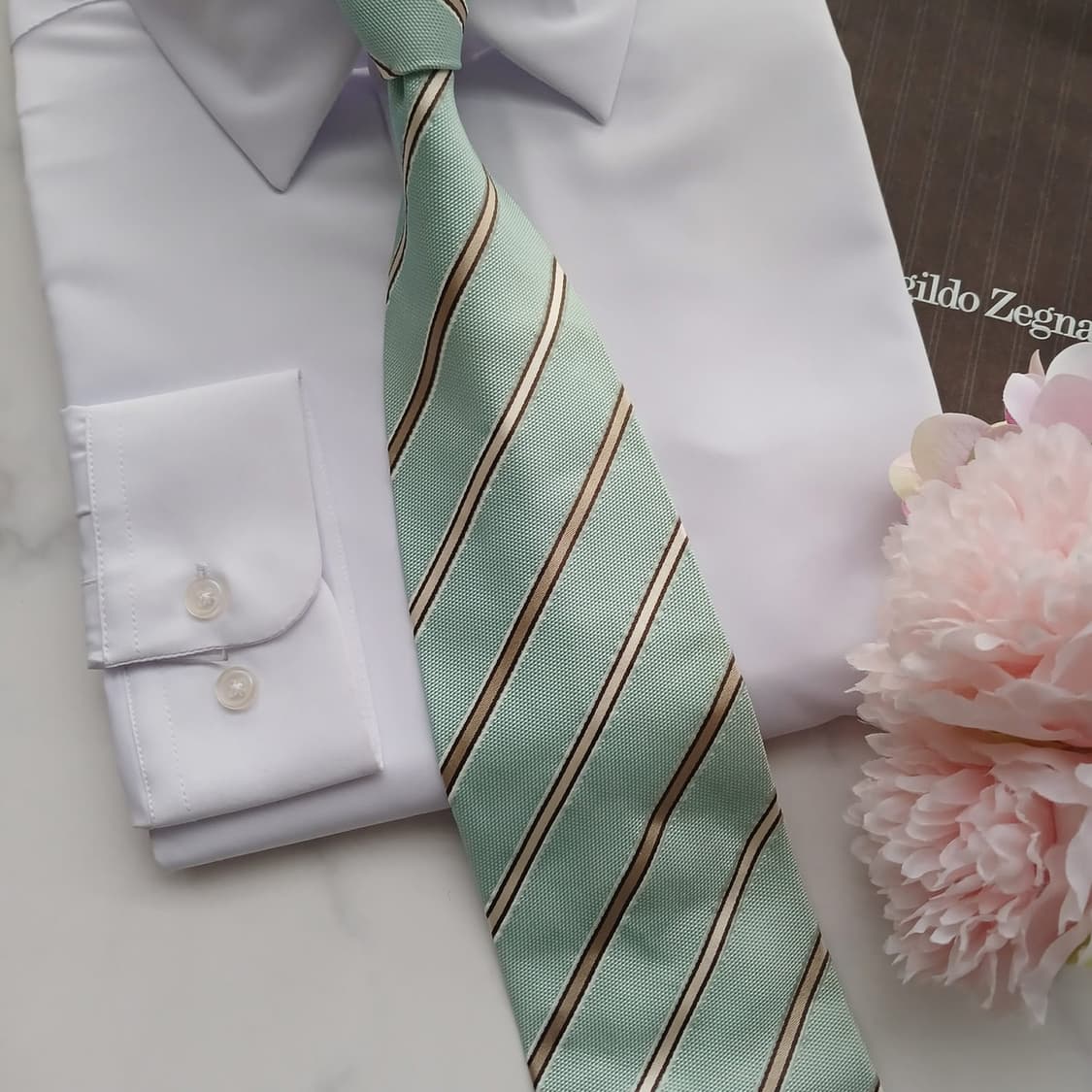 제냐 실크 민트 스트라이프 넥타이 9.3cm A등급 A18530
 상품이미지10
