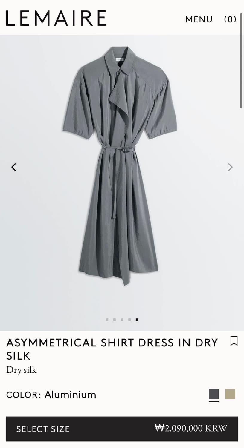 [36]르메르 26ss ASYMMETRICAL 셔츠 드레스/알루미늄 상품이미지5