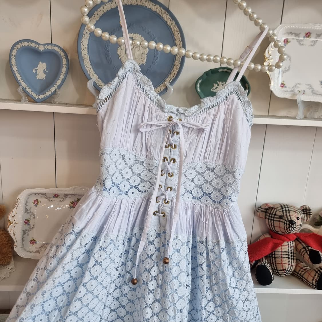 리즈리사(Liz Lisa) 하늘빛 레이스업 뷔스티에 미니원피스 상품이미지3