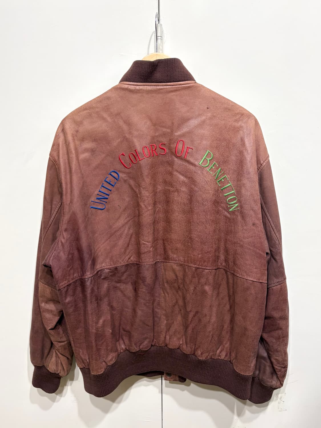 90's 베네통 카우 하이드 레더 자켓 상품이미지4