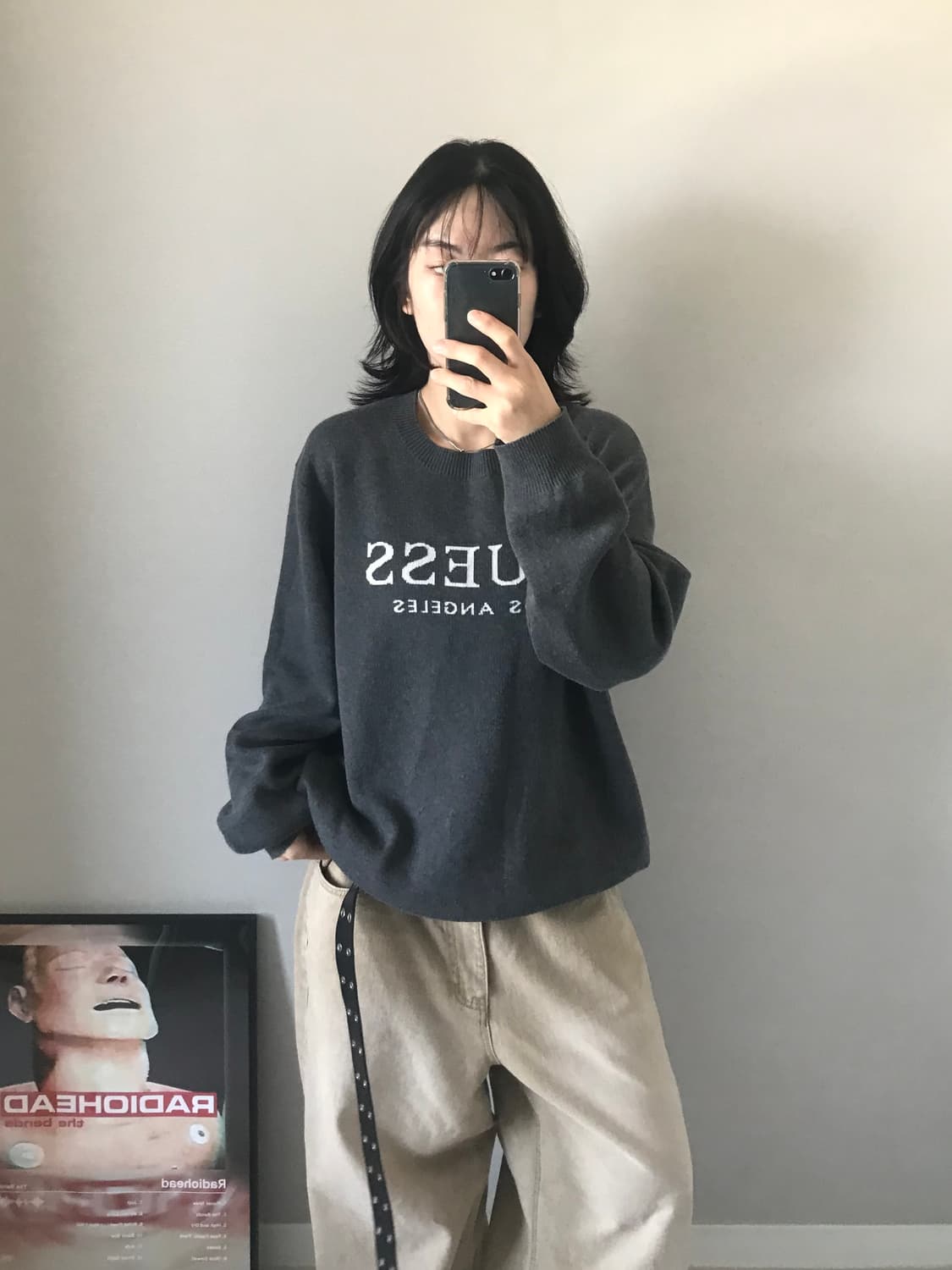 게스 중앙 로고 차콜 니트 상품이미지4