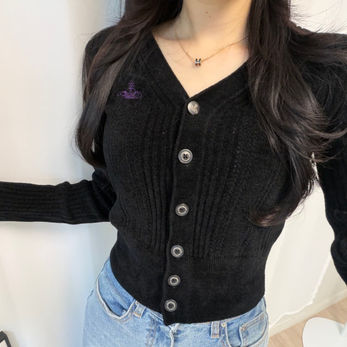 비비안웨스트우드 슬림핏 골지 가디건-블랙 상품이미지8