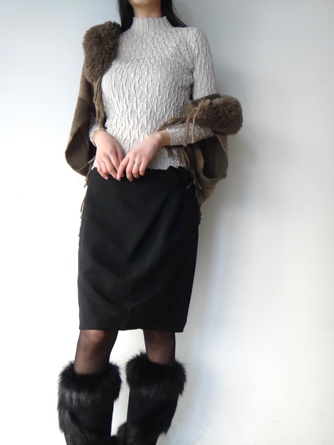 Woven pattern mocneck sleeveless / beige 상품이미지7