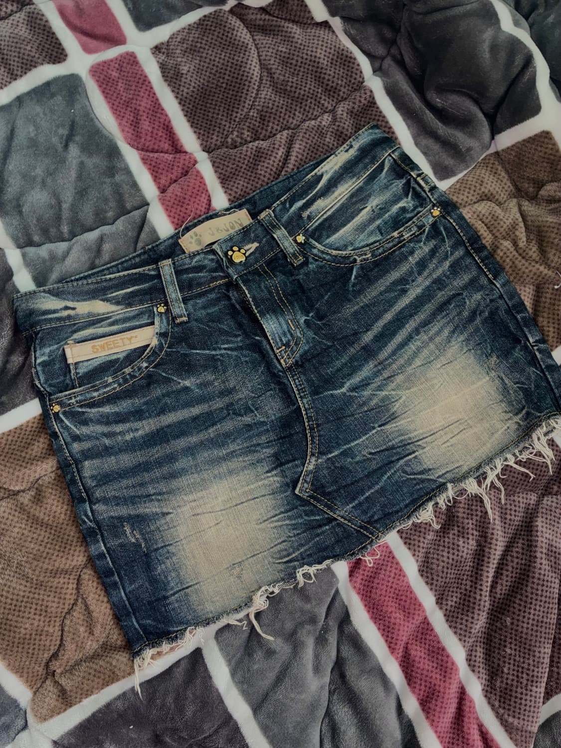 y2k 키치모리 강아지버튼 블루워싱 미니스커트 상품이미지2