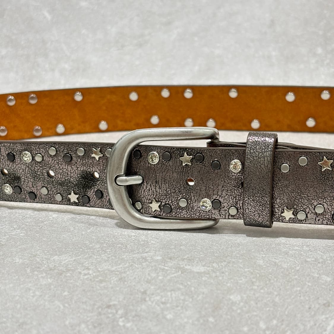 Oribell 트윙클 별 스터드 그로시 소가죽 웨스턴 벨트 실버 상품이미지4