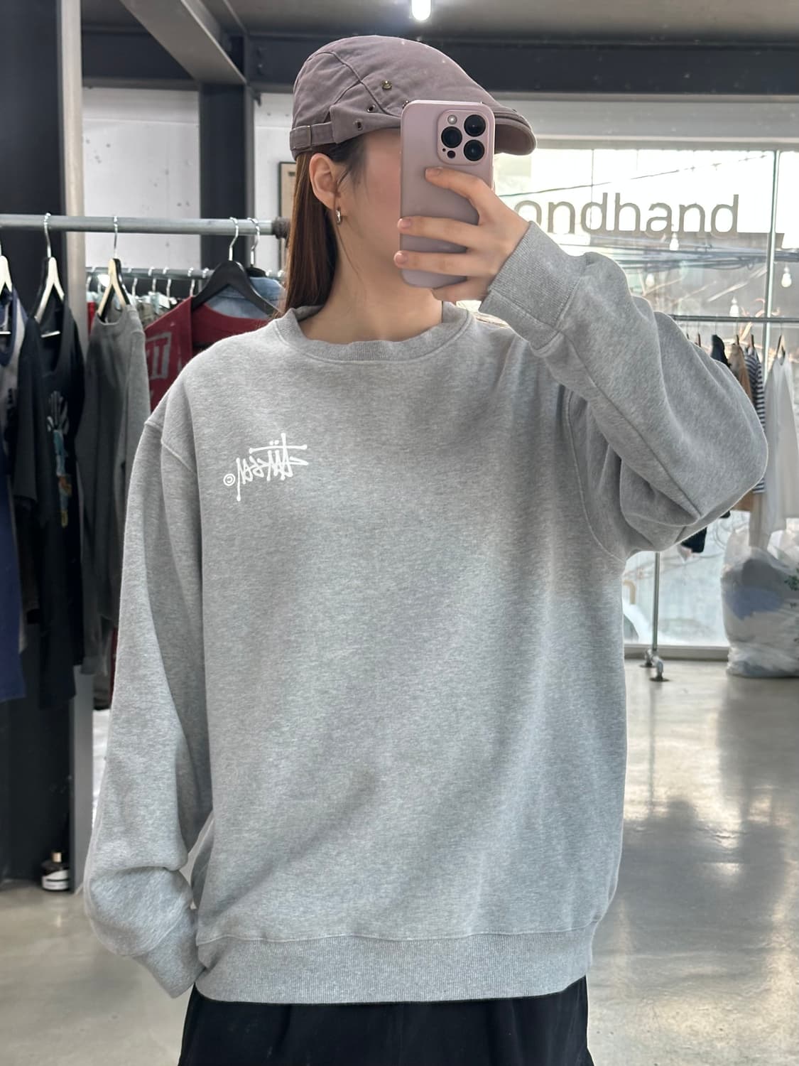 스투시 백로고 맨투맨 그레이 상품이미지2