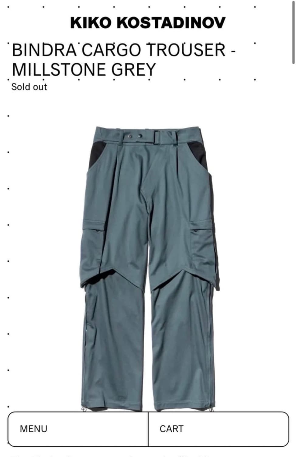 [50] 키코 코스타디노브 kk 빈드라 카고 밀스톤 그레이 팬츠 상품이미지1