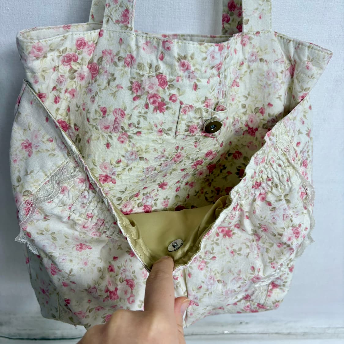 하구미 모리걸 핑크 잔꽃 플라워 토트백 상품이미지4