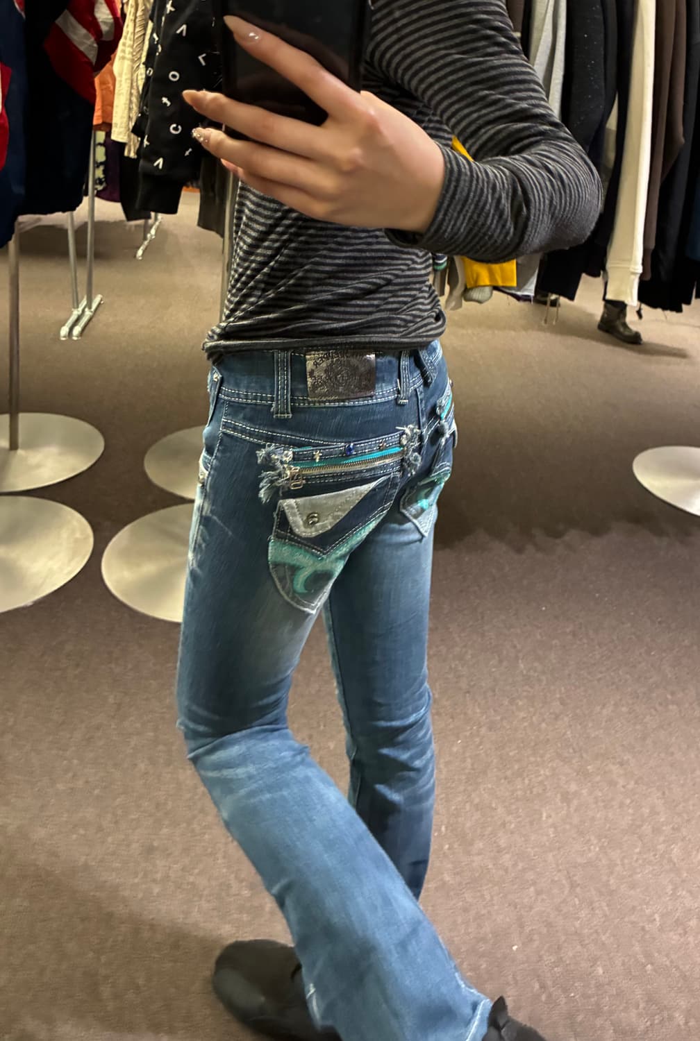 25)레드페퍼 빈티지 Y2K 포켓 큐빅 부츠컷 로우라이즈 데님팬츠 상품이미지1