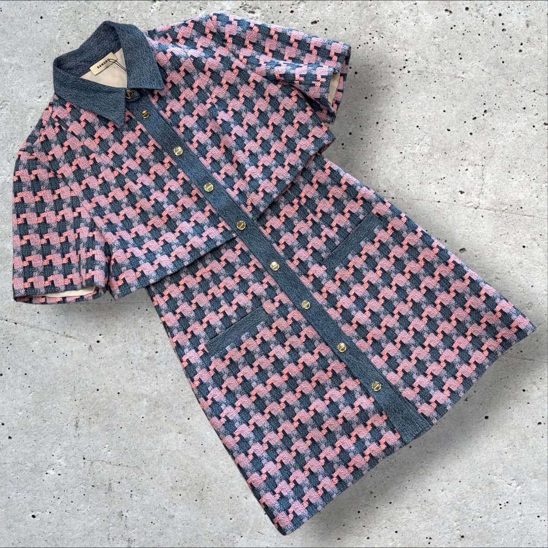 [38] 산드로 SANDRO 깅엄체크 반팔 트위드 원피스 D799 상품이미지1