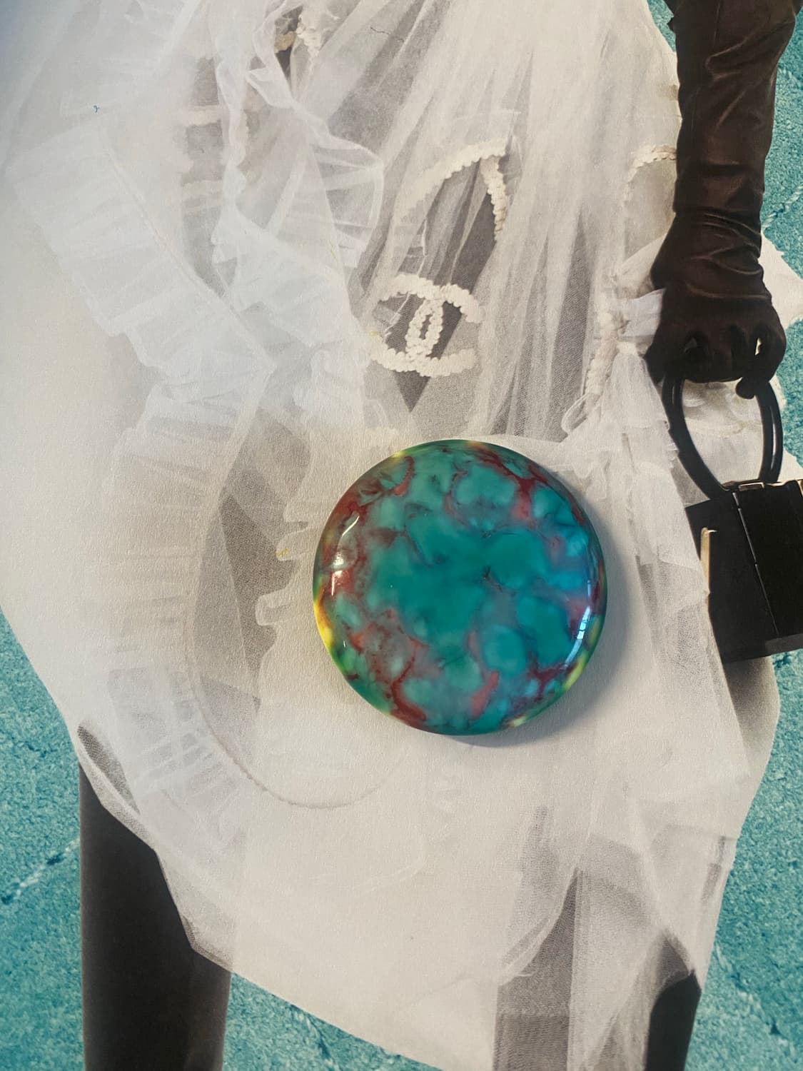 빈티지 브로치 에메랄드 그린톤 마블 도자기 상품이미지1