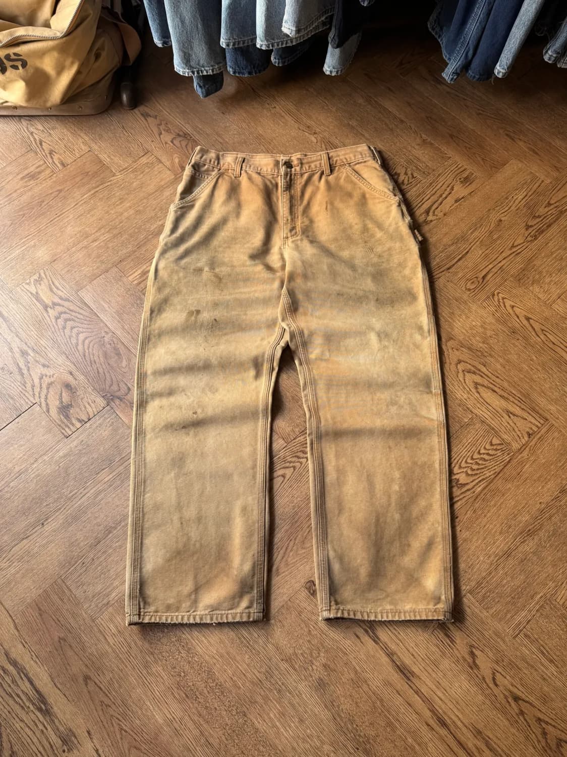 [36]칼하트 USA 더티 페이딩 브라운 싱글니 카펜터 워크 팬츠 상품이미지1