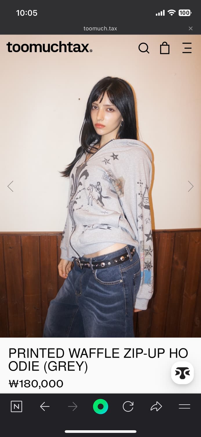 투머치택스 프린트 와플 집업 후드 그레이 상품이미지2